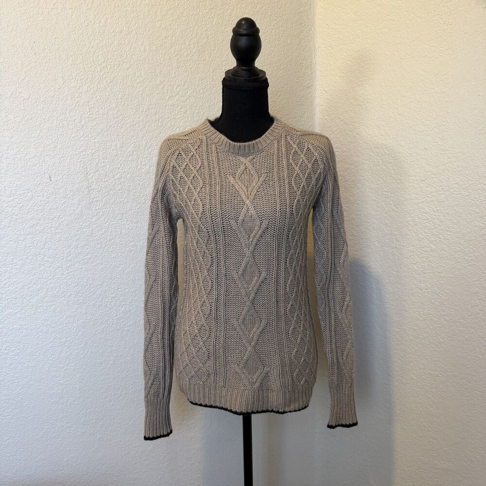 360 Sweater Women XS Cable Knit Sweater Cashmere Angora Lambswool Side Zip Beige - Picture 5 of 11